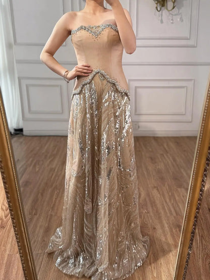 Luxury Champagne Crystal Two Pieces Evening Dress LA73050D
