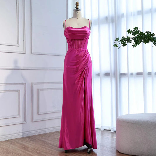 Pink Mermaid Sweetheart Ruched Silk Satin Evening Dress LA73153