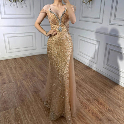 Serene Hill Pink Beaded Off Shoulder Evening Dress LA73413