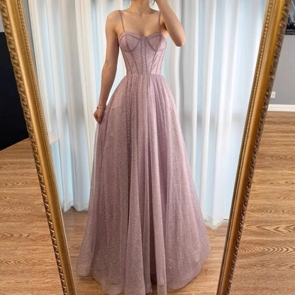 Luxury Pink Glitter A Line Evening Dress with   Bodice LA73017