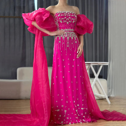 Luxury Arabic Black Crystal Evening Dress With Cape LA72002