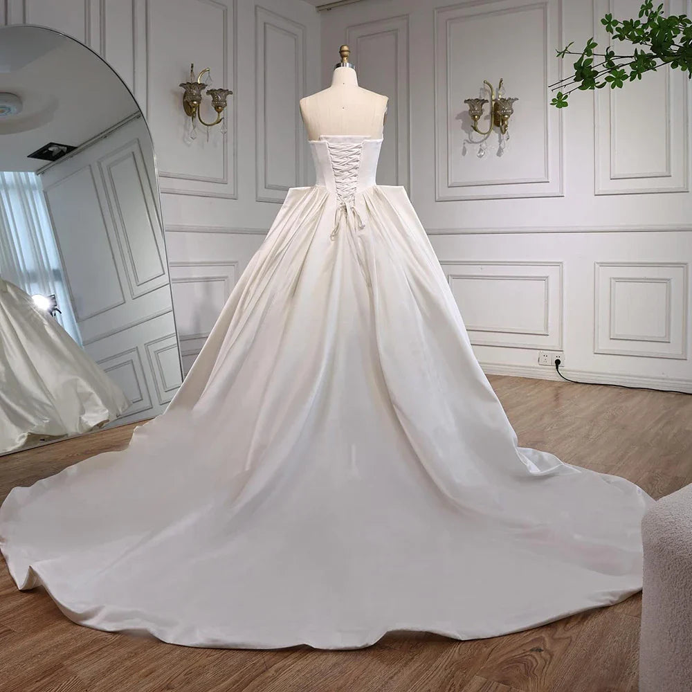Elegant White Strapless Satin Ball Gown Wedding Dress HA2533