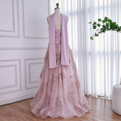 Luxury Pink Two Pieces A-Line Evening Dress with Cape LA73415