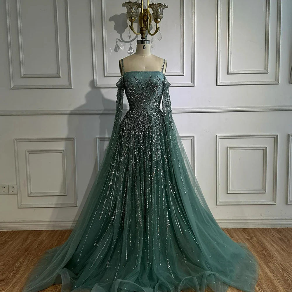 Luxury Caramel Evening Dress with Cape sleeves LA72957