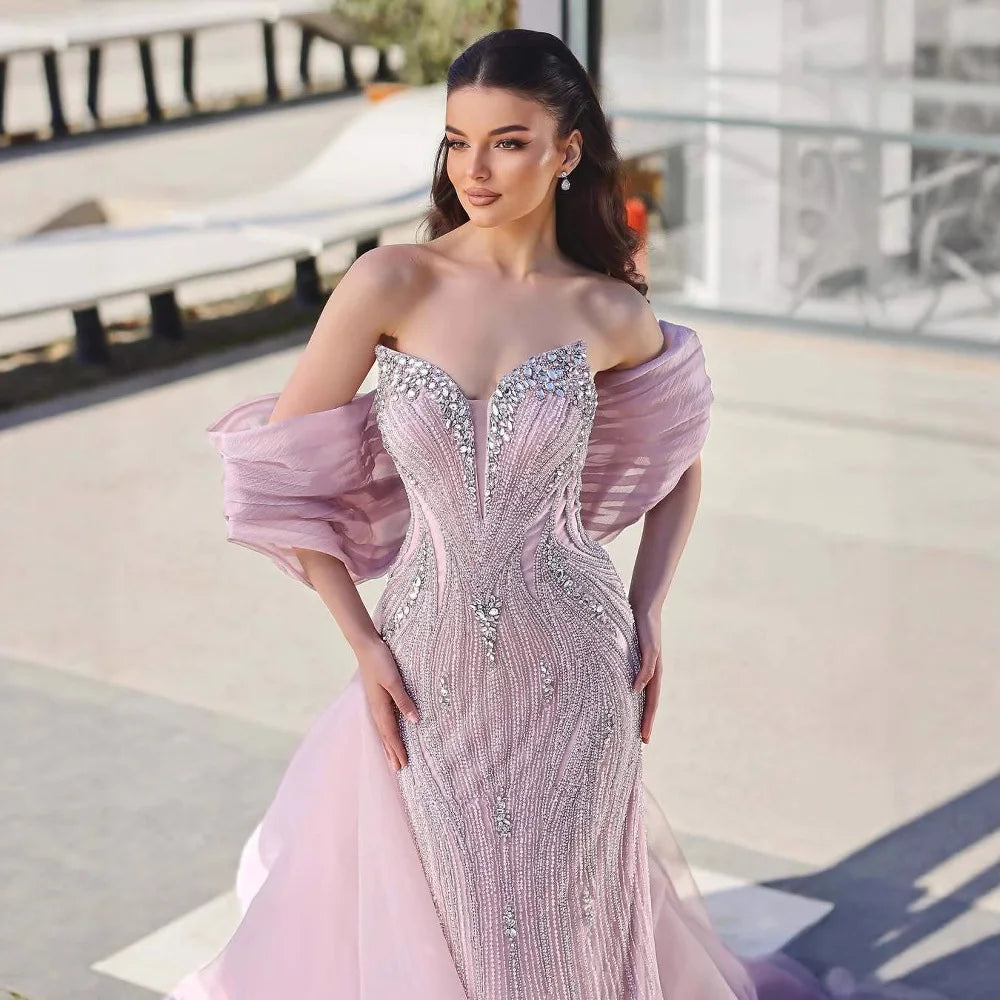 Luxury Designer Pink Mermaid Evening Dress with Big Bow LA73061