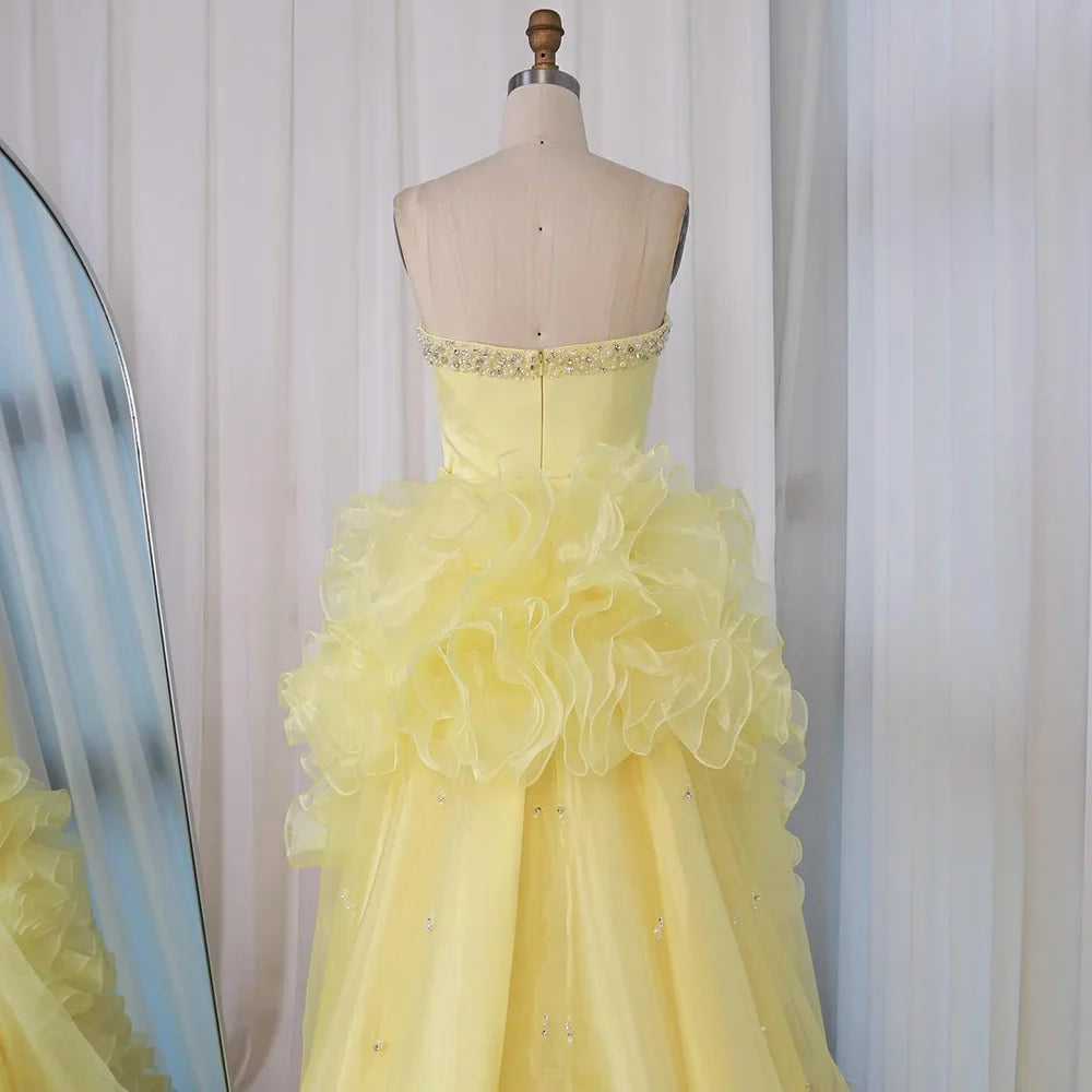 Yellow Ruffled Evening Gown with Beaded Details LA72889