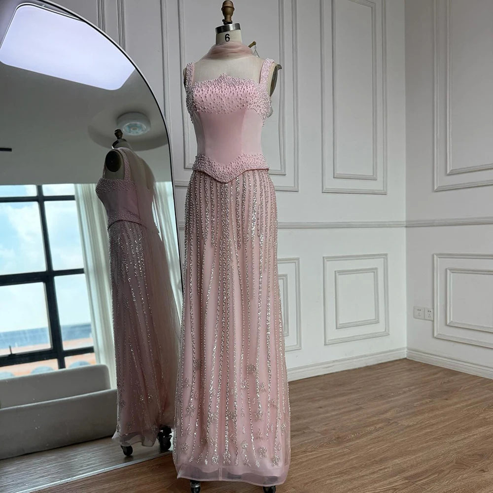 Glamorous Pink   Mermaid Evening Dress with Pearls LA73070