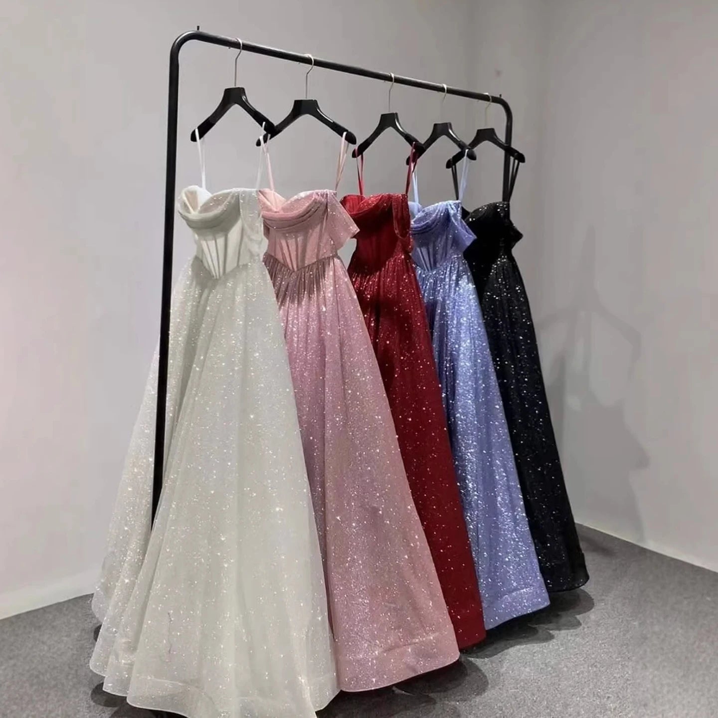 Luxury Pink Sequin Off Shoulder Evening Dress Ball Gown LA73456
