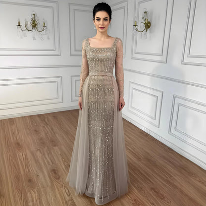 Luxury Arabic Square Neck Beaded Mermaid Evening Dress LA72714D