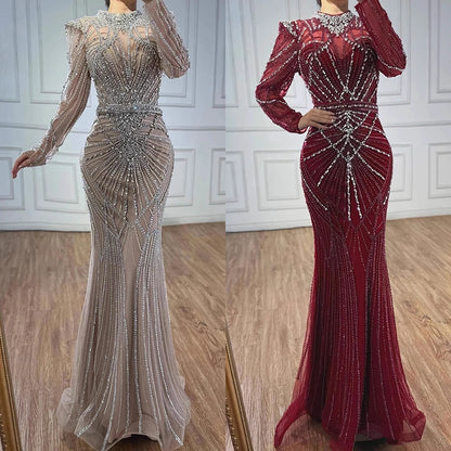 Modest Caramel High Collar Evening Dress for Wedding Guest LA73203