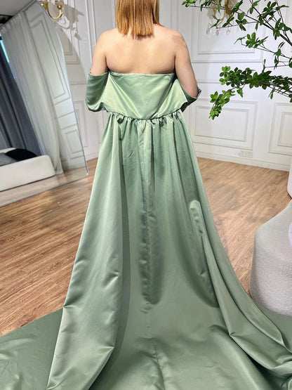 Luxury Dubai Sage Green Evening Dresses with Cape LA72126