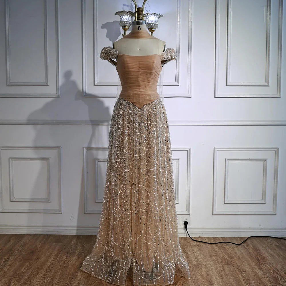 Luxury  Arabic  Pink Pearls  Evening Dress  With Cape LA72922