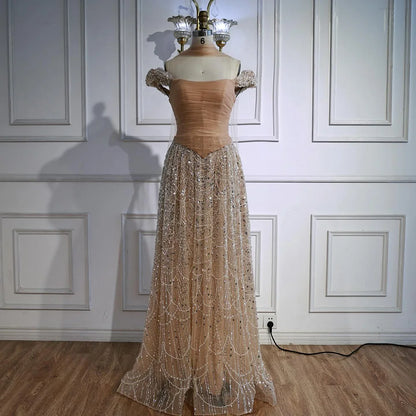 Luxury  Arabic  Pink Pearls  Evening Dress  With Cape LA72922
