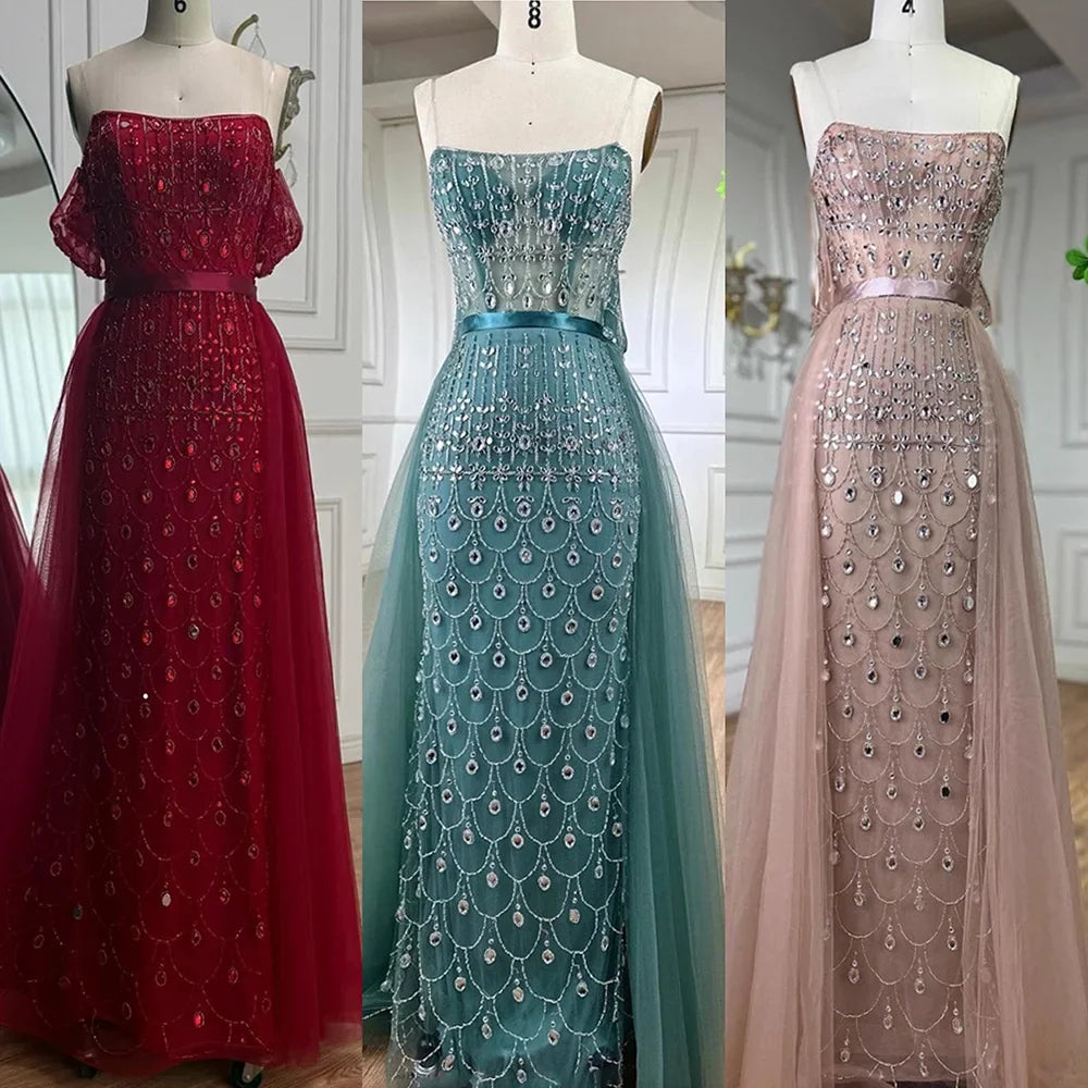 Luxury Caramel Beaded Mermaid Evening Dress with Overskirt LA71922