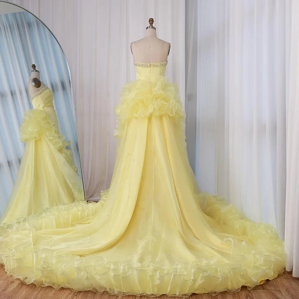Yellow Ruffled Evening Gown with Beaded Details LA72889