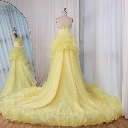 Yellow Ruffled Evening Gown with Beaded Details LA72889