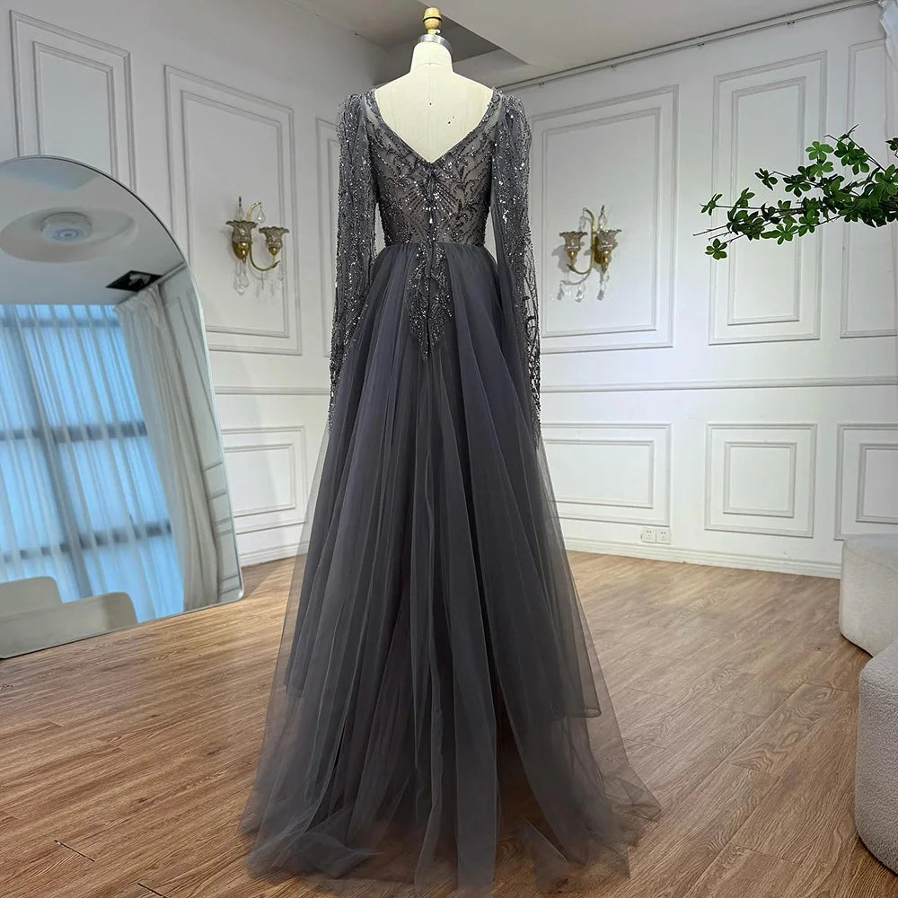 Luxury Gray A Line Beaded Evening Dress for Women LA73088