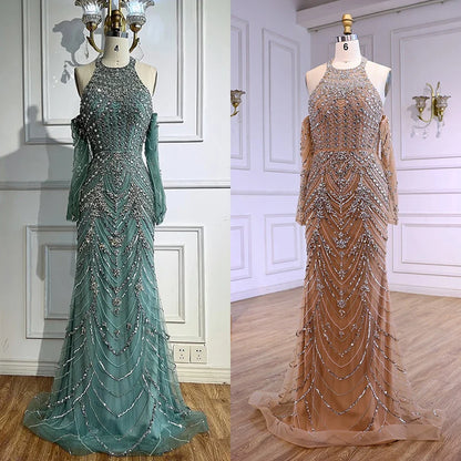 Luxury Turquoise Halter  Mermaid Evening Dress LA72980