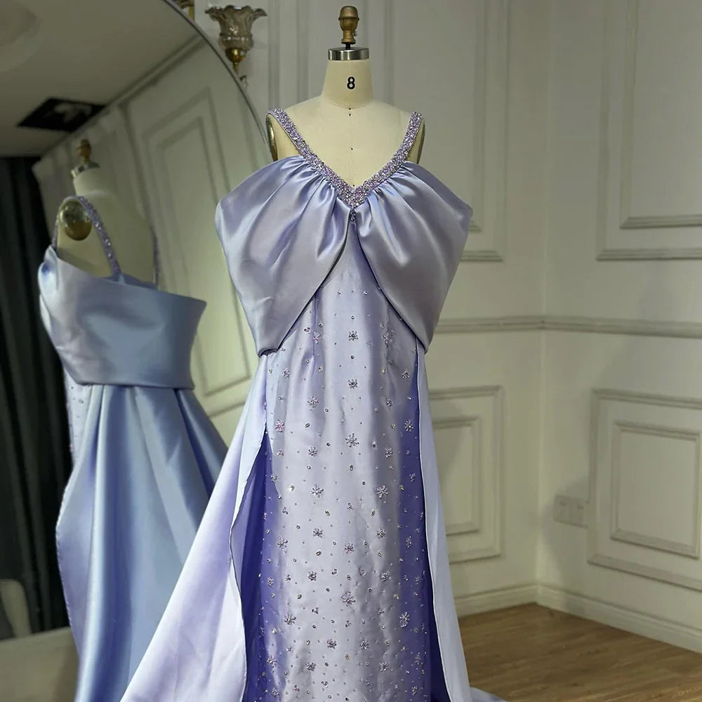 Lilac Off Shoulder Lilac Evening Dress with Cape Beaded Wedding Party Gowns LA72529