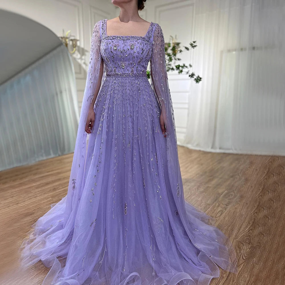 שמלת ערב דובאי ורודה יוקרתית מעוצבת עם גלימה LA71803A