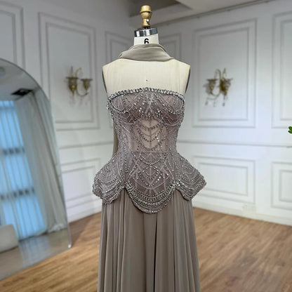 Luxury Designer Nude Beaded Chiffon Evening Dress Wedding LA72915