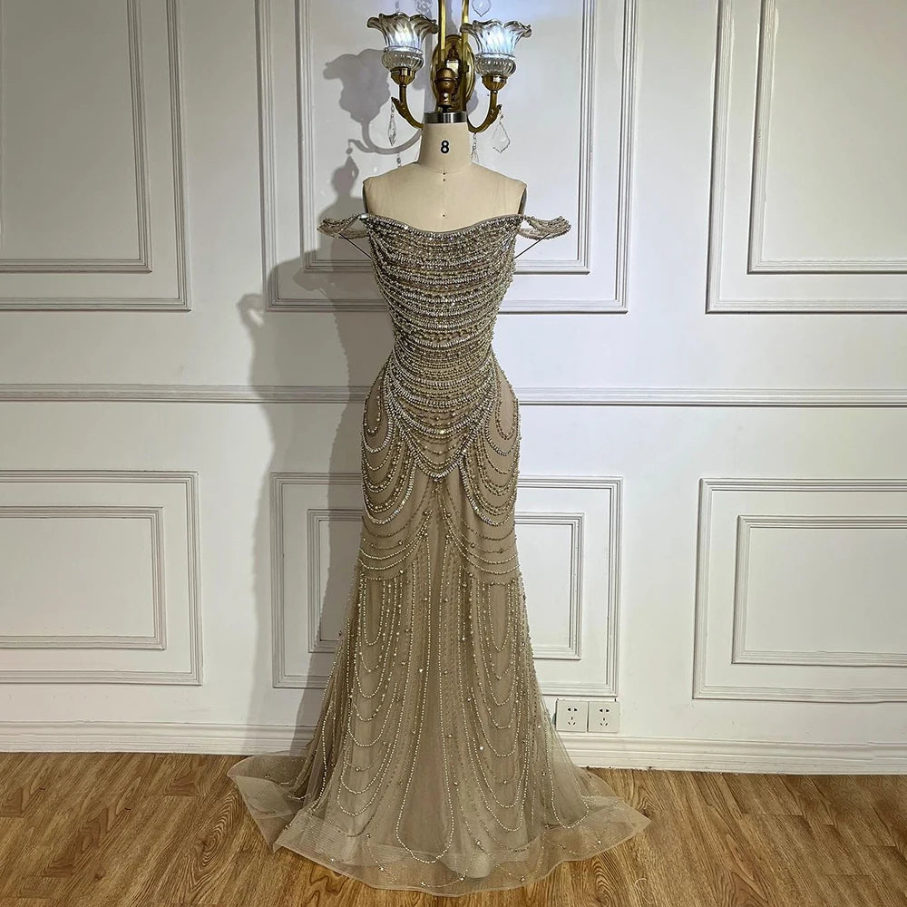 Luxury Crystal Silver Gray Mermaid Dubai Evening Dresses LA72253