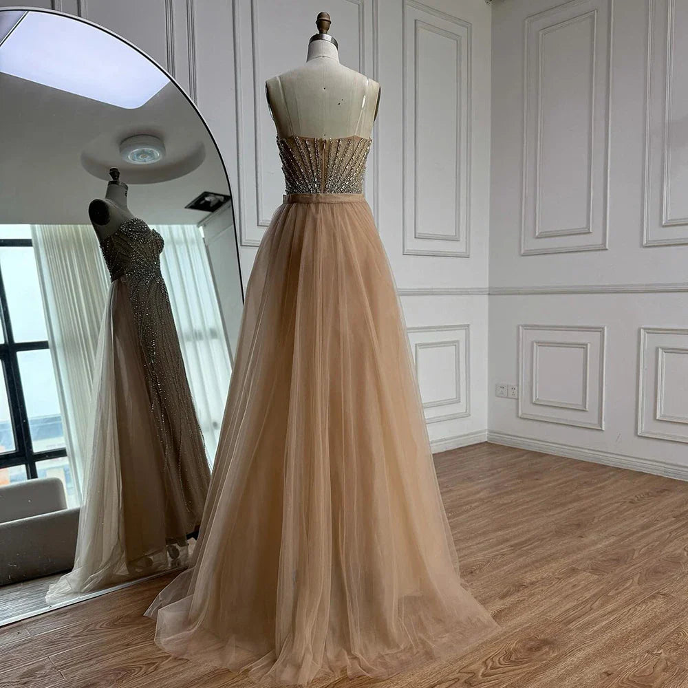 Luxury Nude Strapless Beaded Mermaid Evening Dress LA73133