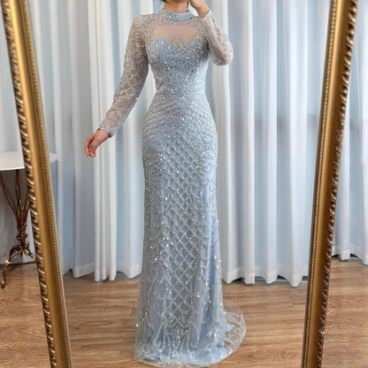 Caramel Beaded High Neck Mermaid Evening Dress Plus Size LA71747A