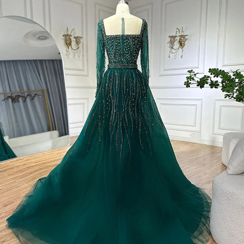 Luxury Green Mermaid Evening Dress with Overskirt LA72710