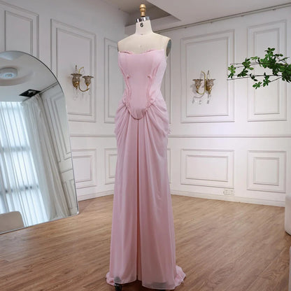 Pink   Draped Satin Evening Dress with Rose Neck LA72946
