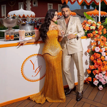 Wasisi Arabic Orange Two Pieces Corset Evening Dress LA73444