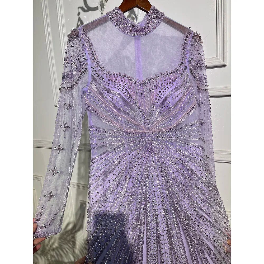 Luxury Nude Muslim Beaded Tassel Mermaid Evening Wedding Party Dresses LA71533