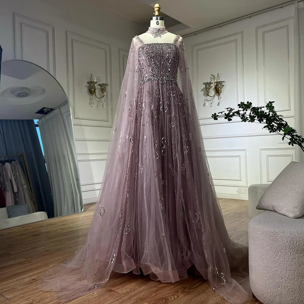 Luxury Nude A-Line Crystal Beaded Arabic Evening Dress LA72764