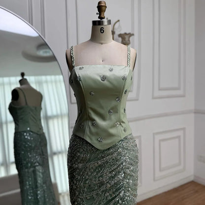 Luxury Sage Green Beaded 1 Pieces Evening Dress LA72977