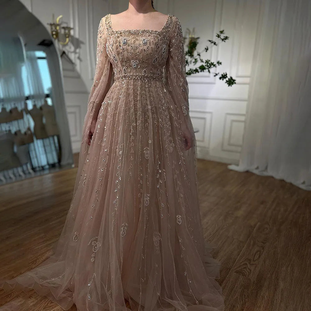 שמלת ערב דובאי ורודה יוקרתית מעוצבת עם גלימה LA71803A