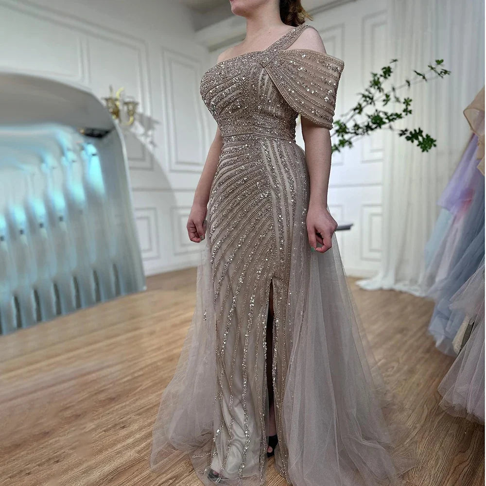 Luxury Sage Green Evening Dress One Shoulder Wedding Party Gowns LA71651