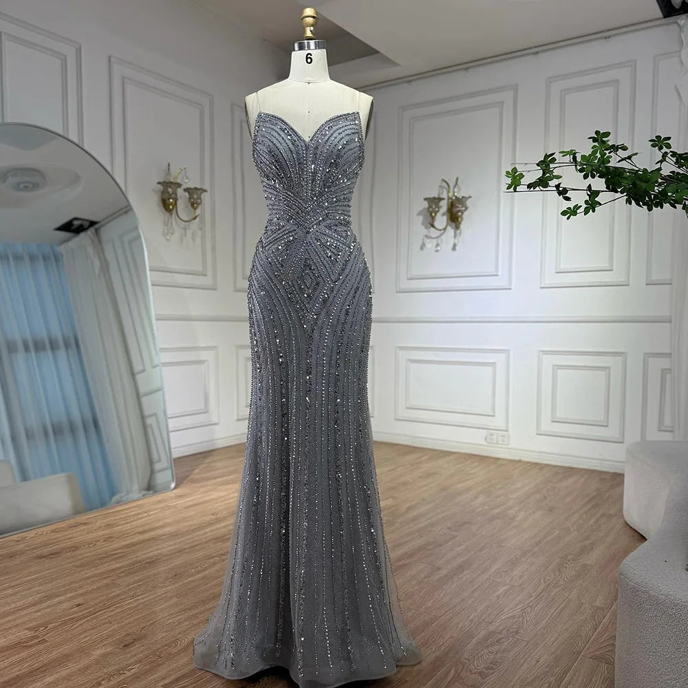 Luxury Nude V Neck Beaded Mermaid Evening Dress Sleeveless LA72981