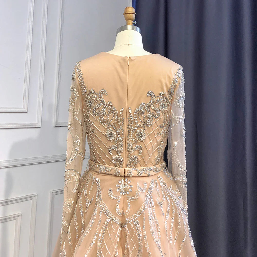 Luxury Nude Beaded Mermaid Evening Dress with Overskirt LA71352