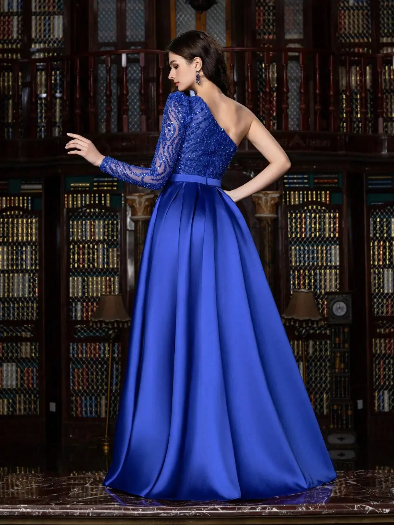 Satin Blue A-Line One-Shoulder Elegant Evening Dress LA73278