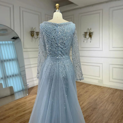 Blue Square Evening Dress  With  Long Sleeve  Plus Size LA72032N