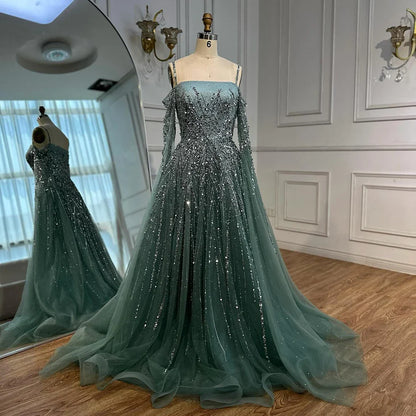 Luxury Caramel Evening Dress with Cape sleeves LA72957