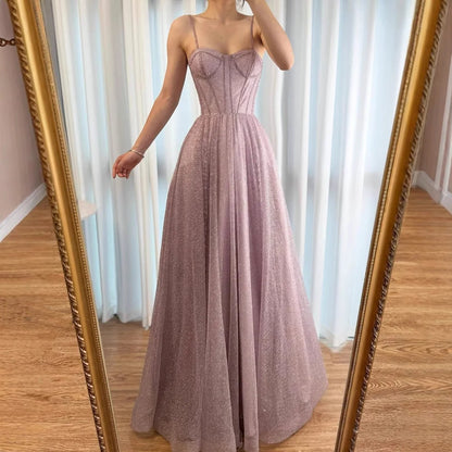 Luxury Pink Glitter A Line Evening Dress with   Bodice LA73017