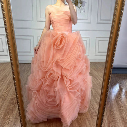 Luxury Purple 3D Rose Flower Strapless Princess Evening Dress LA73176