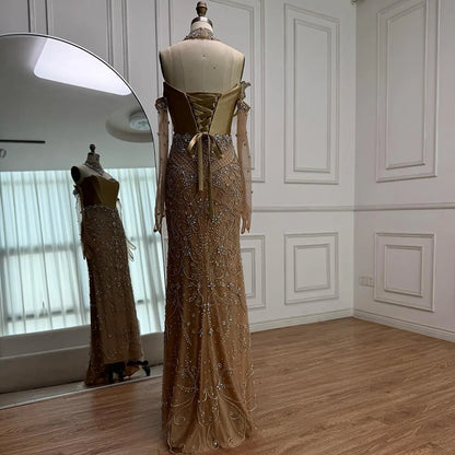 Luxury Beaded   Evening Dress Sheer Long Gloves LA72929