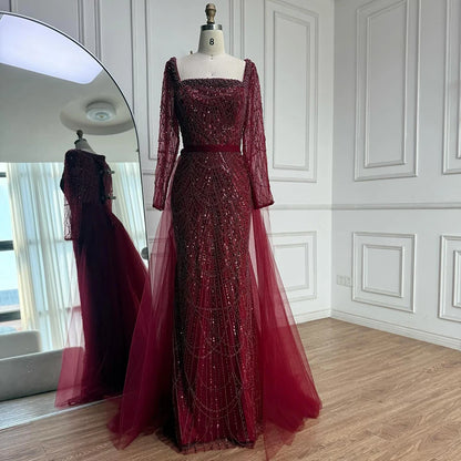 Blue Square Evening Dress  With  Long Sleeve  Plus Size LA72032N