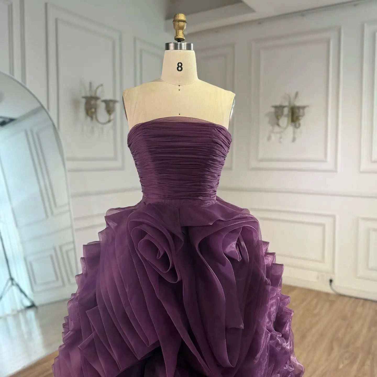 Luxury Purple 3D Rose Flower Strapless Princess Evening Dress LA73176