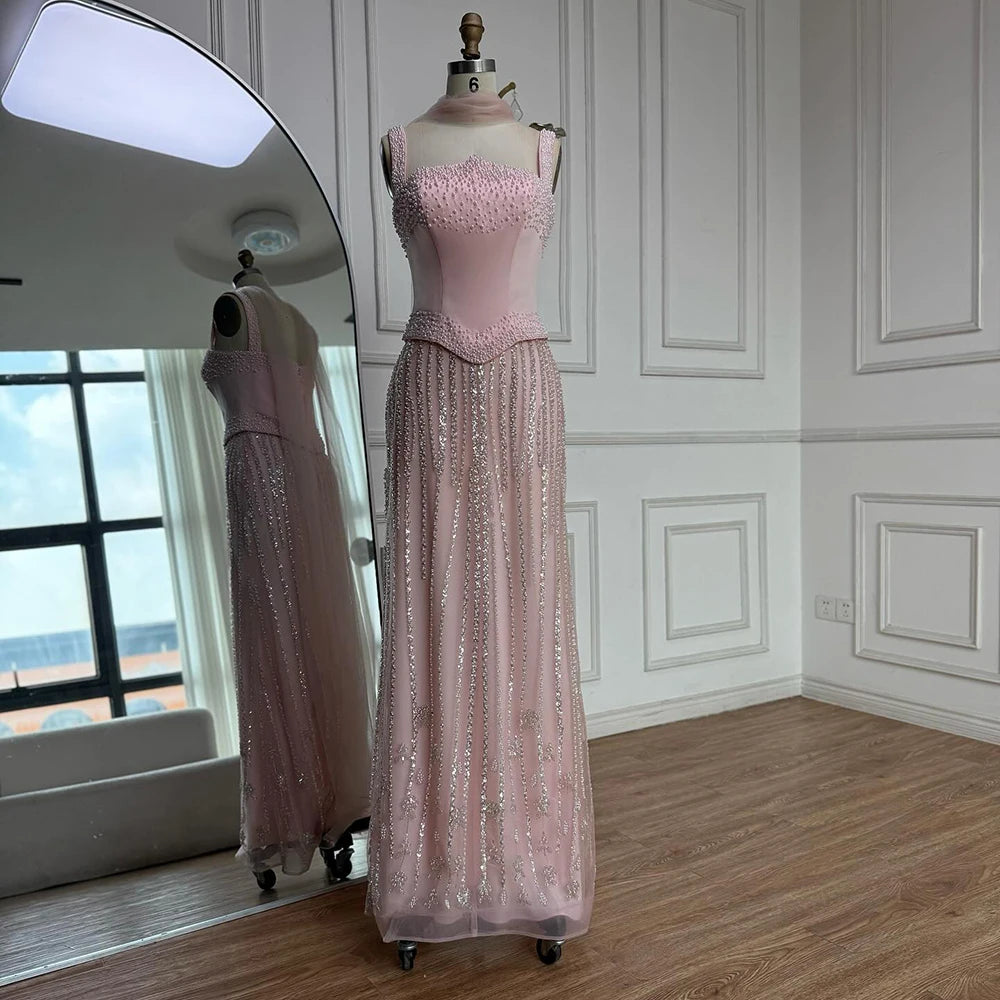 Glamorous Pink   Mermaid Evening Dress with Pearls LA73070