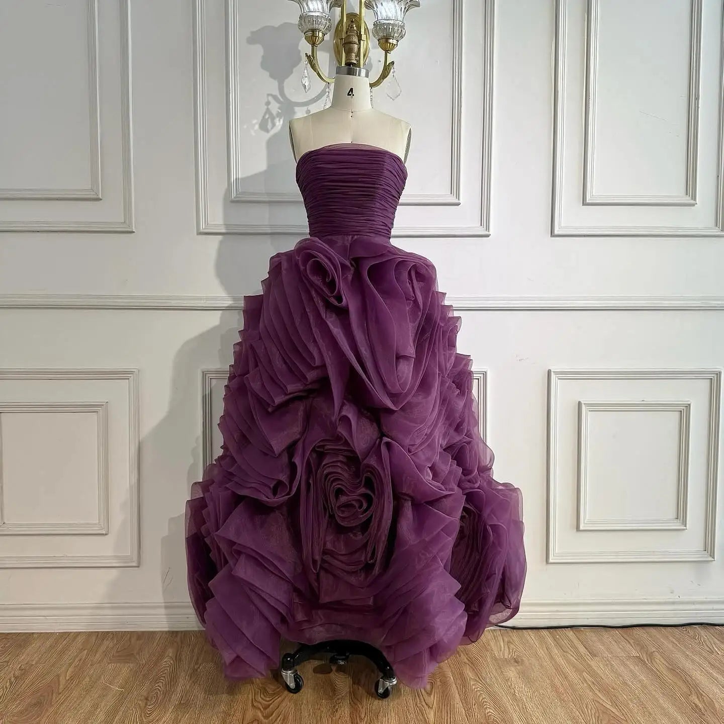 Luxury Purple 3D Rose Flower Strapless Princess Evening Dress LA73176