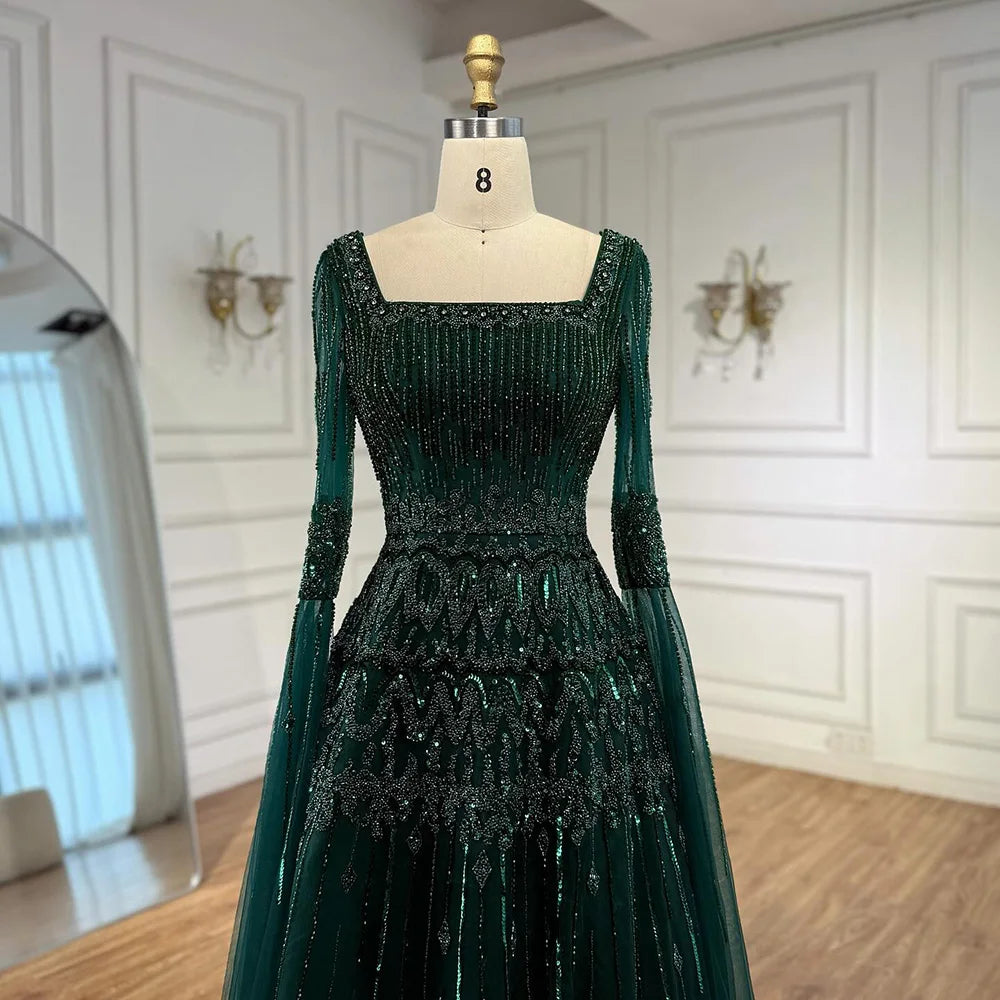 Caramel A-Line Evening Dress with Beaded Cape Sleeves LA73089