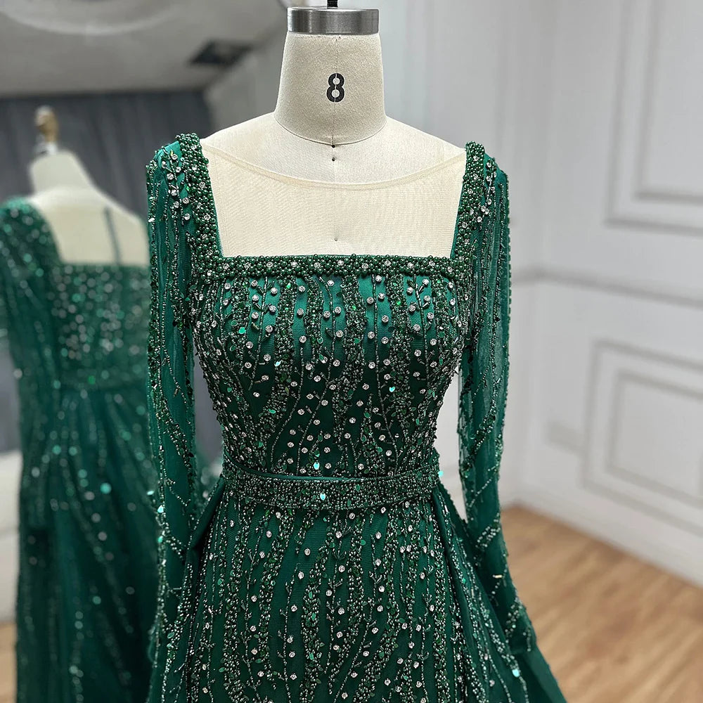 Luxury Green Mermaid Evening Dress with Overskirt LA72710